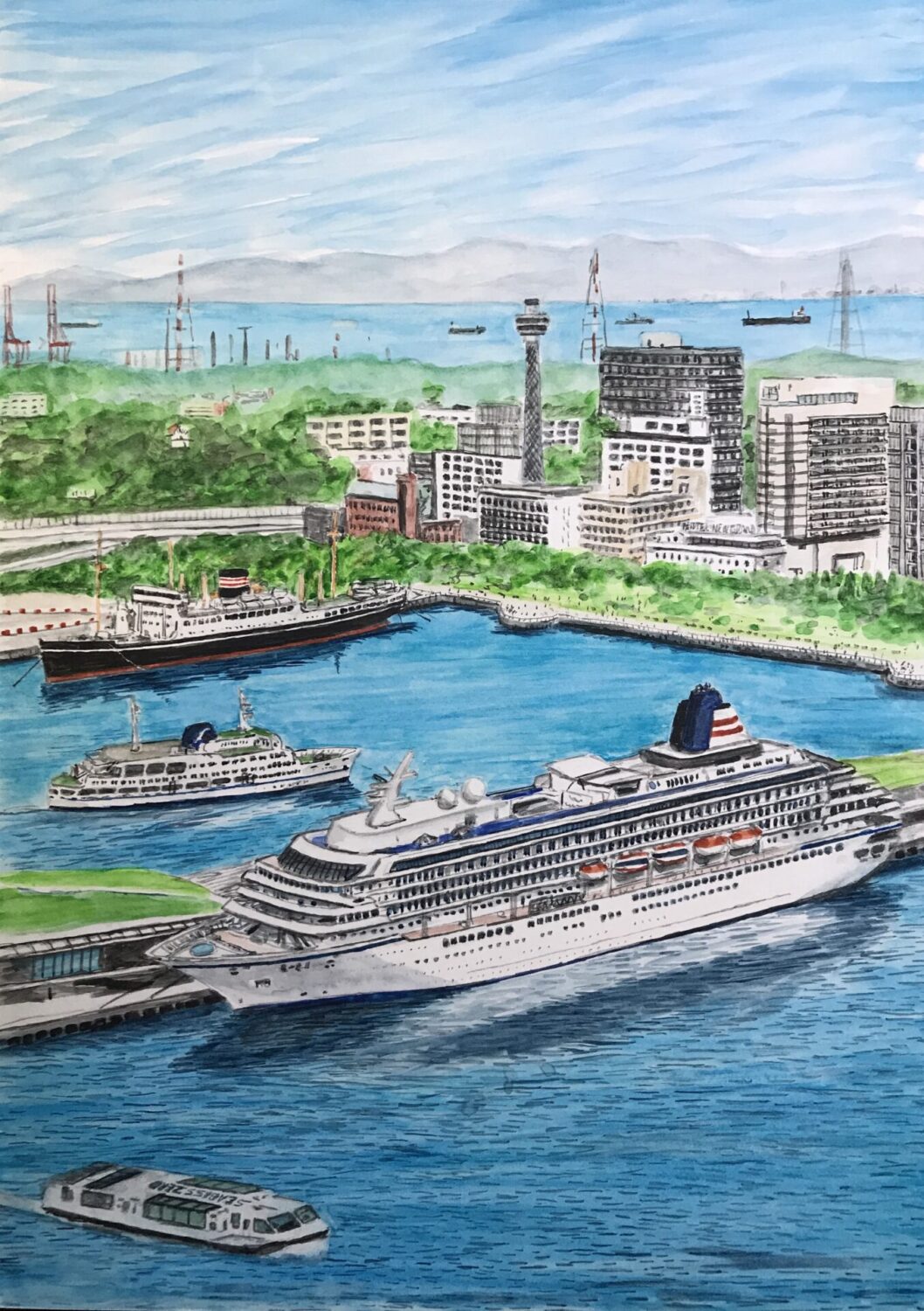 横浜で客船・フェリーの絵の展示会 10月24日から31日まで